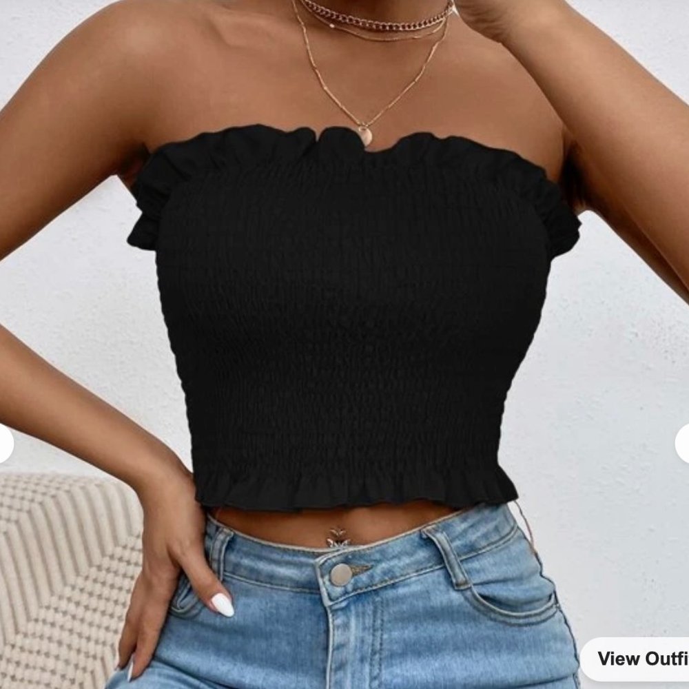 SHEIN Frenchy Frill Trim Shirred Crop Tube Top Size XS